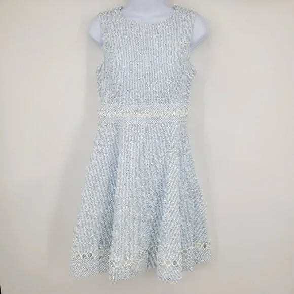 Calvin Klein | Dresses | Calvin Klein Seersucker Eyelet Cutout Blue Striped  Boho A Line Womens Dress 6 | Poshmark
